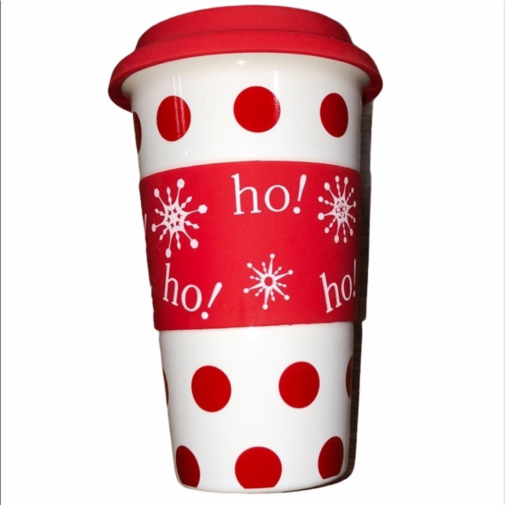 Ho Ho Ho Christmas polka dot reusable coffee mug